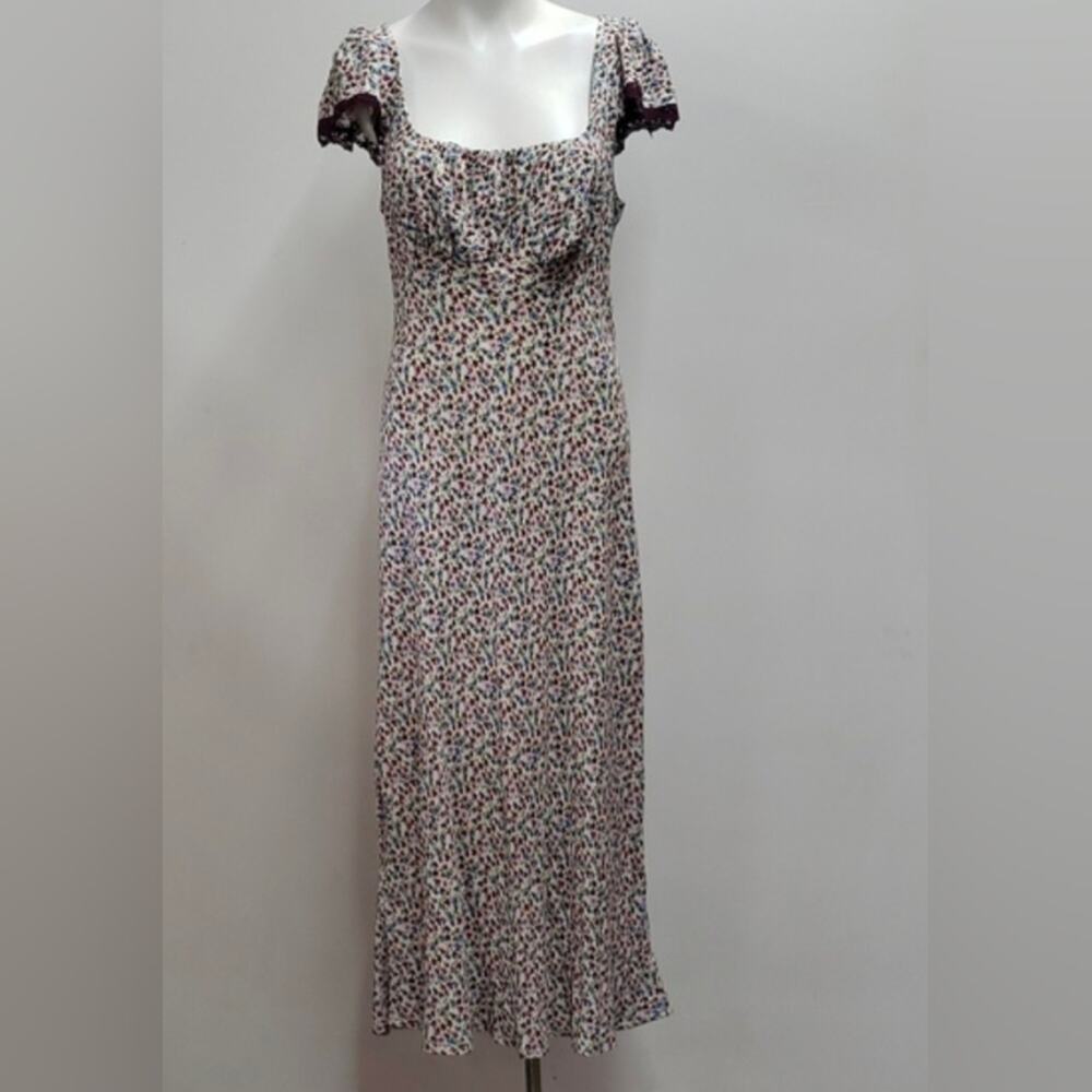 Wild Fable Flutter Cap Sleeve Maxi A-Line Dress Off-White Floral Women's Medium
